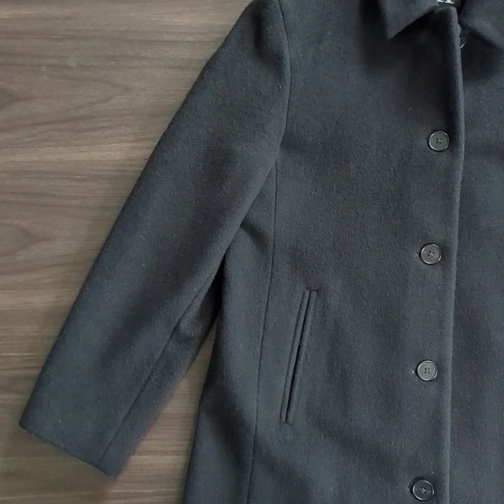 Calvin Klein Minimalist Black Wool Blend Long Coat Size 8